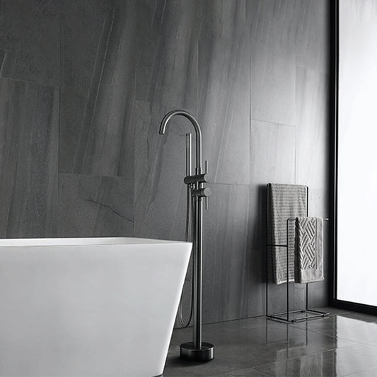 Floor Mounted Metal Freestanding Tub Filler Single Handle Freestanding Faucet Clearhalo 'Bathroom Remodel & Bathroom Fixtures' 'Bathtub Faucets' 'bathtub_faucets' 'Home Improvement' 'home_improvement' 'home_improvement_bathtub_faucets' 6512050