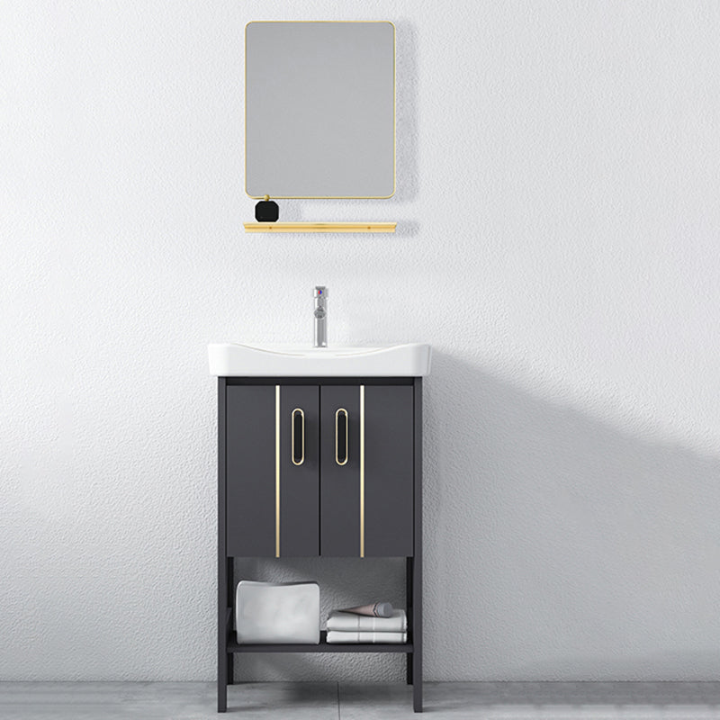 Bathroom Sink Vanity Rectangle Freestanding Mirror Standalone Cabinet Bath Vanity Vanity & Faucet & Mirrors 20.1"L x 14.2"W x 31.9"H White Clearhalo 'Bathroom Remodel & Bathroom Fixtures' 'Bathroom Vanities' 'bathroom_vanities' 'Home Improvement' 'home_improvement' 'home_improvement_bathroom_vanities' 6512073