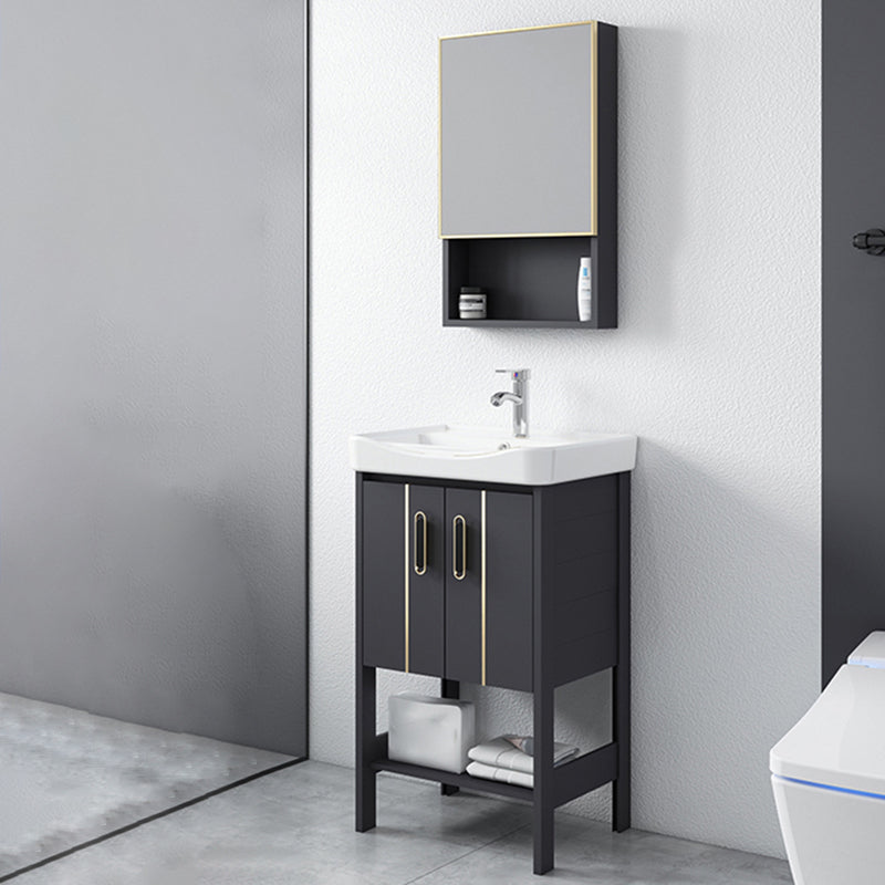 Bathroom Sink Vanity Rectangle Freestanding Mirror Standalone Cabinet Bath Vanity Vanity & Faucet & Mirror Cabinet 20.1"L x 14.2"W x 31.9"H White Clearhalo 'Bathroom Remodel & Bathroom Fixtures' 'Bathroom Vanities' 'bathroom_vanities' 'Home Improvement' 'home_improvement' 'home_improvement_bathroom_vanities' 6512074