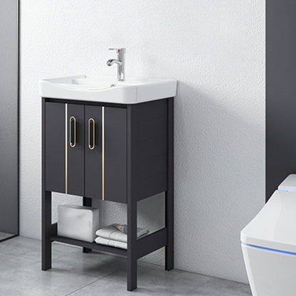 Bathroom Sink Vanity Rectangle Freestanding Mirror Standalone Cabinet Bath Vanity Vanity & Faucet 20.1"L x 14.2"W x 31.9"H White Clearhalo 'Bathroom Remodel & Bathroom Fixtures' 'Bathroom Vanities' 'bathroom_vanities' 'Home Improvement' 'home_improvement' 'home_improvement_bathroom_vanities' 6512076