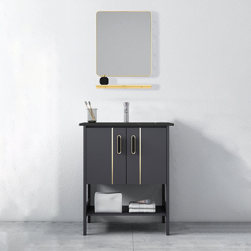 Bathroom Sink Vanity Rectangle Freestanding Mirror Standalone Cabinet Bath Vanity Vanity & Faucet & Mirrors 24"L x 15.7"W x 31.9"H Black Clearhalo 'Bathroom Remodel & Bathroom Fixtures' 'Bathroom Vanities' 'bathroom_vanities' 'Home Improvement' 'home_improvement' 'home_improvement_bathroom_vanities' 6512078