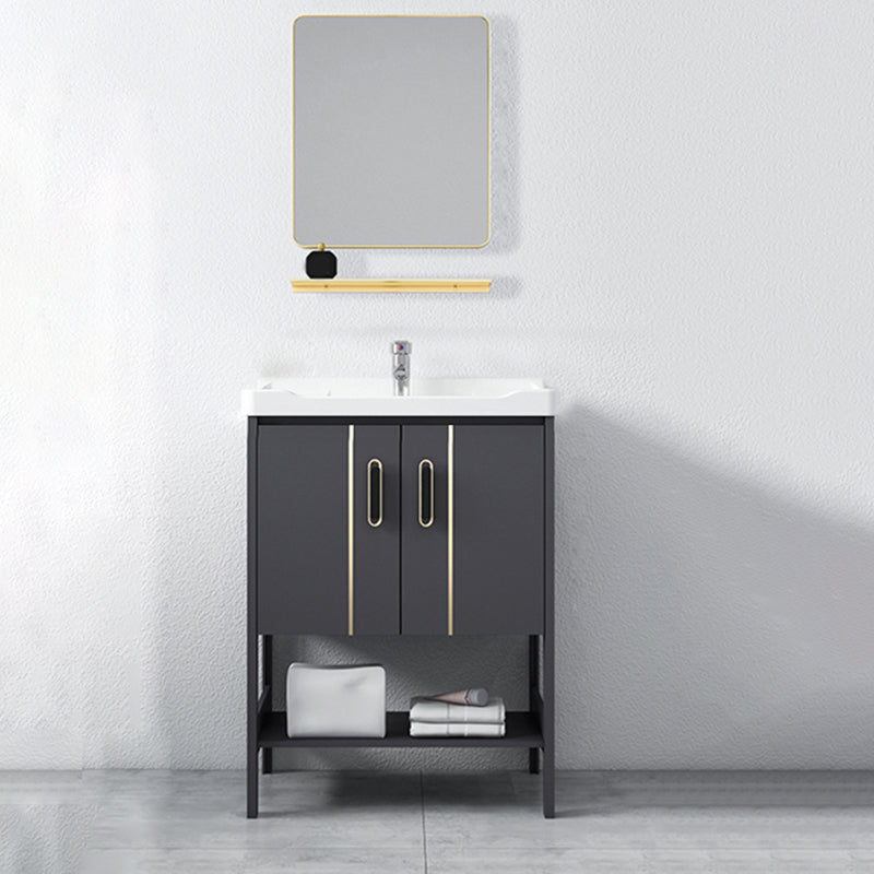 Bathroom Sink Vanity Rectangle Freestanding Mirror Standalone Cabinet Bath Vanity Vanity & Faucet & Mirrors 24"L x 15.7"W x 31.9"H White Clearhalo 'Bathroom Remodel & Bathroom Fixtures' 'Bathroom Vanities' 'bathroom_vanities' 'Home Improvement' 'home_improvement' 'home_improvement_bathroom_vanities' 6512080