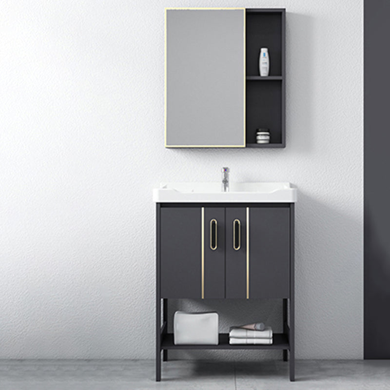 Bathroom Sink Vanity Rectangle Freestanding Mirror Standalone Cabinet Bath Vanity Vanity & Faucet & Mirror Cabinet 24"L x 15.7"W x 31.9"H White Clearhalo 'Bathroom Remodel & Bathroom Fixtures' 'Bathroom Vanities' 'bathroom_vanities' 'Home Improvement' 'home_improvement' 'home_improvement_bathroom_vanities' 6512082