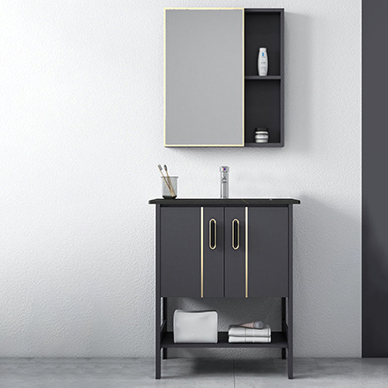 Bathroom Sink Vanity Rectangle Freestanding Mirror Standalone Cabinet Bath Vanity Vanity & Faucet & Mirror Cabinet 24"L x 15.7"W x 31.9"H Black Clearhalo 'Bathroom Remodel & Bathroom Fixtures' 'Bathroom Vanities' 'bathroom_vanities' 'Home Improvement' 'home_improvement' 'home_improvement_bathroom_vanities' 6512085