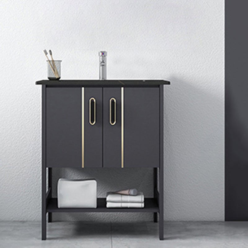 Bathroom Sink Vanity Rectangle Freestanding Mirror Standalone Cabinet Bath Vanity Vanity & Faucet 24"L x 15.7"W x 31.9"H Black Clearhalo 'Bathroom Remodel & Bathroom Fixtures' 'Bathroom Vanities' 'bathroom_vanities' 'Home Improvement' 'home_improvement' 'home_improvement_bathroom_vanities' 6512087