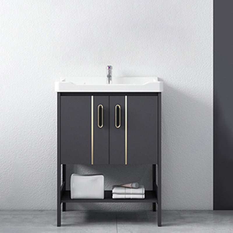 Bathroom Sink Vanity Rectangle Freestanding Mirror Standalone Cabinet Bath Vanity Vanity & Faucet 24"L x 15.7"W x 31.9"H White Clearhalo 'Bathroom Remodel & Bathroom Fixtures' 'Bathroom Vanities' 'bathroom_vanities' 'Home Improvement' 'home_improvement' 'home_improvement_bathroom_vanities' 6512088