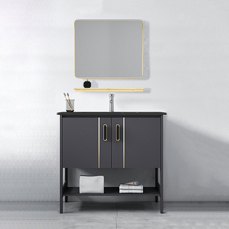 Bathroom Sink Vanity Rectangle Freestanding Mirror Standalone Cabinet Bath Vanity Vanity & Faucet & Mirrors Black Clearhalo 'Bathroom Remodel & Bathroom Fixtures' 'Bathroom Vanities' 'bathroom_vanities' 'Home Improvement' 'home_improvement' 'home_improvement_bathroom_vanities' 6512093