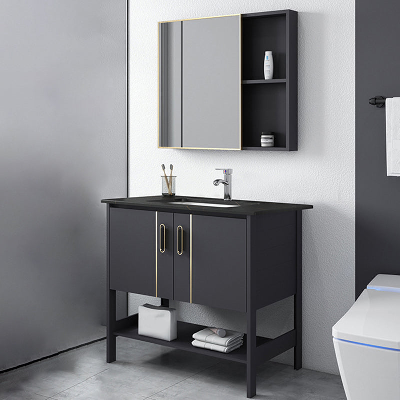 Bathroom Sink Vanity Rectangle Freestanding Mirror Standalone Cabinet Bath Vanity Vanity & Faucet & Mirror Cabinet Black Clearhalo 'Bathroom Remodel & Bathroom Fixtures' 'Bathroom Vanities' 'bathroom_vanities' 'Home Improvement' 'home_improvement' 'home_improvement_bathroom_vanities' 6512095