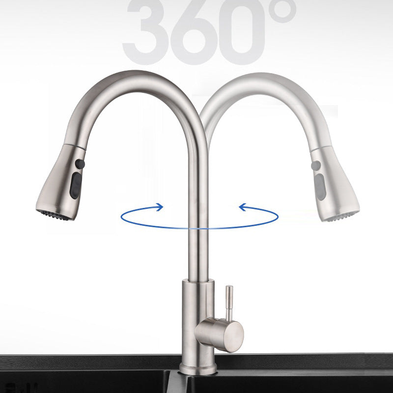 Contemporary Retractable Kitchen Faucet Stainless Steel 1-Handle High Arc Kitchen Faucet Clearhalo 'Home Improvement' 'home_improvement' 'home_improvement_kitchen_faucets' 'Kitchen Faucets' 'Kitchen Remodel & Kitchen Fixtures' 'Kitchen Sinks & Faucet Components' 'kitchen_faucets' 6522298