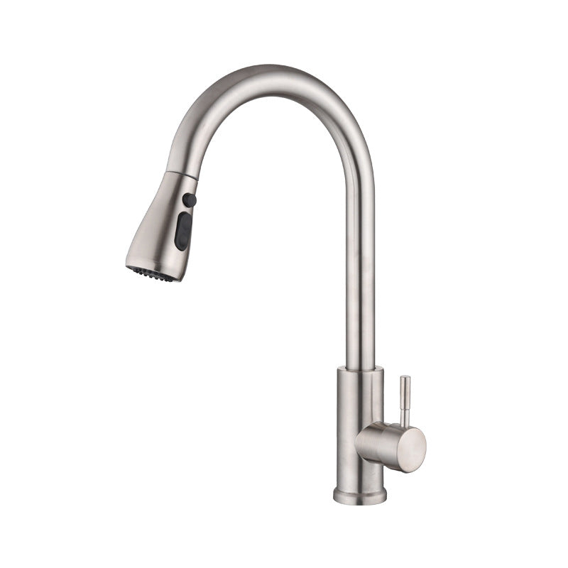 Contemporary Retractable Kitchen Faucet Stainless Steel 1-Handle High Arc Kitchen Faucet Clearhalo 'Home Improvement' 'home_improvement' 'home_improvement_kitchen_faucets' 'Kitchen Faucets' 'Kitchen Remodel & Kitchen Fixtures' 'Kitchen Sinks & Faucet Components' 'kitchen_faucets' 6522302