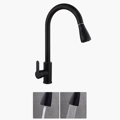 Contemporary Retractable Kitchen Faucet Stainless Steel 1-Handle High Arc Kitchen Faucet Stainless Steel Black Dual Mode Water Outlet Clearhalo 'Home Improvement' 'home_improvement' 'home_improvement_kitchen_faucets' 'Kitchen Faucets' 'Kitchen Remodel & Kitchen Fixtures' 'Kitchen Sinks & Faucet Components' 'kitchen_faucets' 6522304