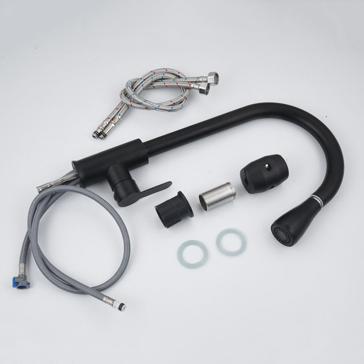 Contemporary Retractable Kitchen Faucet Stainless Steel 1-Handle High Arc Kitchen Faucet Clearhalo 'Home Improvement' 'home_improvement' 'home_improvement_kitchen_faucets' 'Kitchen Faucets' 'Kitchen Remodel & Kitchen Fixtures' 'Kitchen Sinks & Faucet Components' 'kitchen_faucets' 6522313