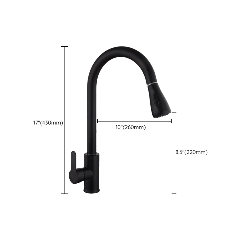 Contemporary Retractable Kitchen Faucet Stainless Steel 1-Handle High Arc Kitchen Faucet Clearhalo 'Home Improvement' 'home_improvement' 'home_improvement_kitchen_faucets' 'Kitchen Faucets' 'Kitchen Remodel & Kitchen Fixtures' 'Kitchen Sinks & Faucet Components' 'kitchen_faucets' 6522319