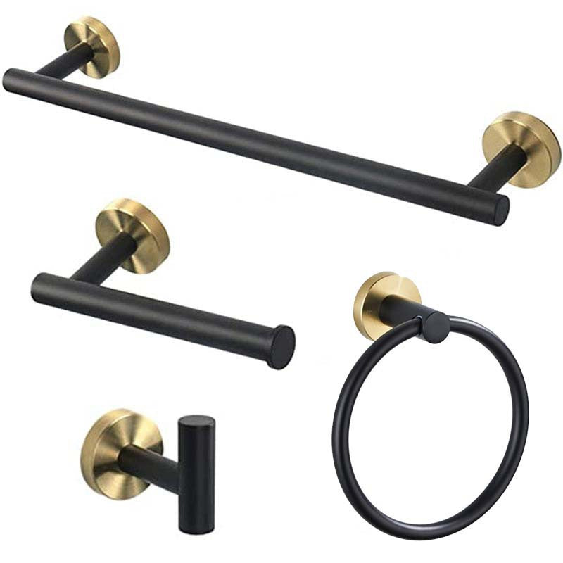 Traditional Bathroom Hardware Accessory Kit Towel Ring/Robe Hooks/ Towel Bar Black Gold 4-Piece Set (Towel Bar) Clearhalo 'Bathroom Hardware Sets' 'Bathroom Hardware' 'Bathroom Remodel & Bathroom Fixtures' 'bathroom_hardware_sets' 'Home Improvement' 'home_improvement' 'home_improvement_bathroom_hardware_sets' 6524190
