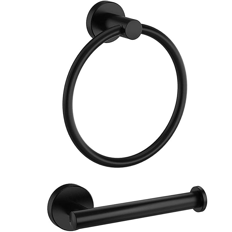 Traditional 2- Piece Bathroom Hardware Set Towel Ring/ Paper Holder Black 2-Piece Set Clearhalo 'Bathroom Hardware Sets' 'Bathroom Hardware' 'Bathroom Remodel & Bathroom Fixtures' 'bathroom_hardware_sets' 'Home Improvement' 'home_improvement' 'home_improvement_bathroom_hardware_sets' 6524202