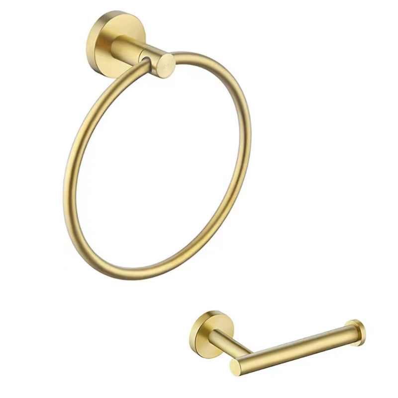 Traditional 2- Piece Bathroom Hardware Set Towel Ring/ Paper Holder Gold 2-Piece Set Clearhalo 'Bathroom Hardware Sets' 'Bathroom Hardware' 'Bathroom Remodel & Bathroom Fixtures' 'bathroom_hardware_sets' 'Home Improvement' 'home_improvement' 'home_improvement_bathroom_hardware_sets' 6524208