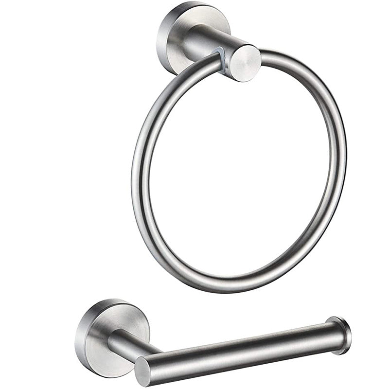 Traditional 2- Piece Bathroom Hardware Set Towel Ring/ Paper Holder Silver 2-Piece Set Clearhalo 'Bathroom Hardware Sets' 'Bathroom Hardware' 'Bathroom Remodel & Bathroom Fixtures' 'bathroom_hardware_sets' 'Home Improvement' 'home_improvement' 'home_improvement_bathroom_hardware_sets' 6524209