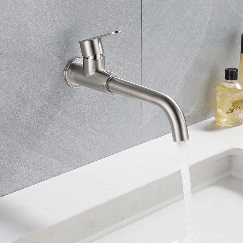 Modern Style Faucet Wall Mounted Single Lever Handle Faucet for Bathroom Silver Clearhalo 'Bathroom Remodel & Bathroom Fixtures' 'Bathroom Sink Faucets' 'Bathroom Sinks & Faucet Components' 'bathroom_sink_faucets' 'Home Improvement' 'home_improvement' 'home_improvement_bathroom_sink_faucets' 6527812