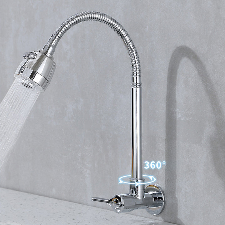 Contemporary Single Handle Kitchen Faucet Pull-down Wall-mounted Faucet in Chrome Clearhalo 'Home Improvement' 'home_improvement' 'home_improvement_kitchen_faucets' 'Kitchen Faucets' 'Kitchen Remodel & Kitchen Fixtures' 'Kitchen Sinks & Faucet Components' 'kitchen_faucets' 6527859