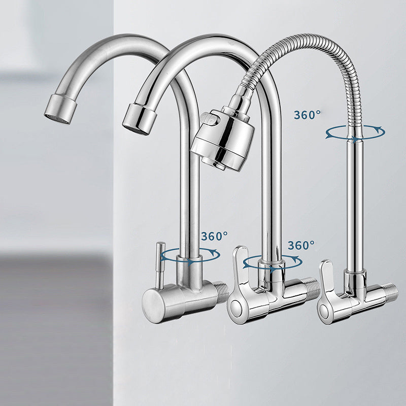 Contemporary Single Handle Kitchen Faucet Pull-down Wall-mounted Faucet in Chrome Clearhalo 'Home Improvement' 'home_improvement' 'home_improvement_kitchen_faucets' 'Kitchen Faucets' 'Kitchen Remodel & Kitchen Fixtures' 'Kitchen Sinks & Faucet Components' 'kitchen_faucets' 6527862