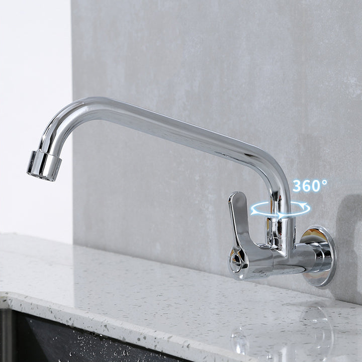Contemporary Single Handle Kitchen Faucet Pull-down Wall-mounted Faucet in Chrome Clearhalo 'Home Improvement' 'home_improvement' 'home_improvement_kitchen_faucets' 'Kitchen Faucets' 'Kitchen Remodel & Kitchen Fixtures' 'Kitchen Sinks & Faucet Components' 'kitchen_faucets' 6527868