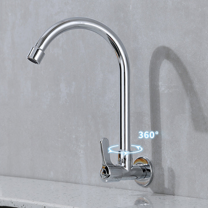 Contemporary Single Handle Kitchen Faucet Pull-down Wall-mounted Faucet in Chrome Clearhalo 'Home Improvement' 'home_improvement' 'home_improvement_kitchen_faucets' 'Kitchen Faucets' 'Kitchen Remodel & Kitchen Fixtures' 'Kitchen Sinks & Faucet Components' 'kitchen_faucets' 6527869