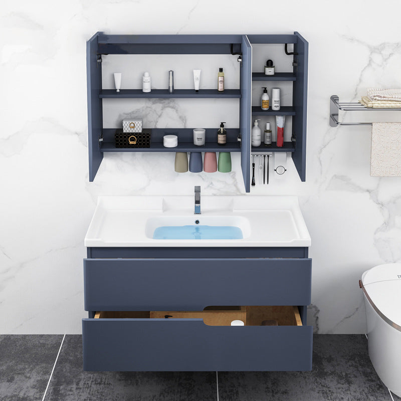 Gorgeous Wooden Sink Vanity Blue Wall Mount Vanity Cabinet with Mirror Cabinet Clearhalo 'Bathroom Remodel & Bathroom Fixtures' 'Bathroom Vanities' 'bathroom_vanities' 'Home Improvement' 'home_improvement' 'home_improvement_bathroom_vanities' 6528004