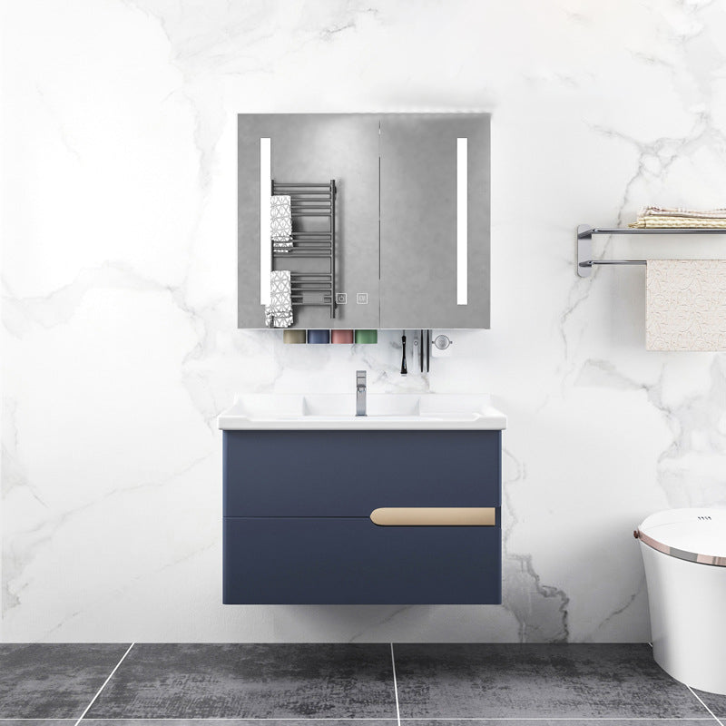 Gorgeous Wooden Sink Vanity Blue Wall Mount Vanity Cabinet with Mirror Cabinet Vanity & Faucet & Mirror Cabinet 27.6"L x 18.5"W x 18.9"H Clearhalo 'Bathroom Remodel & Bathroom Fixtures' 'Bathroom Vanities' 'bathroom_vanities' 'Home Improvement' 'home_improvement' 'home_improvement_bathroom_vanities' 6528005