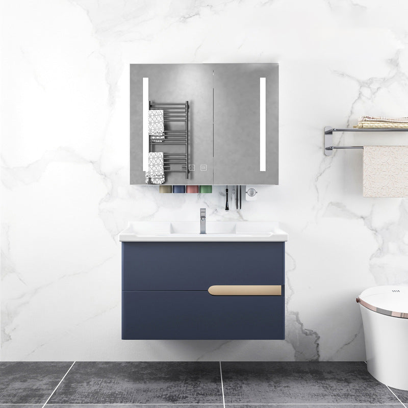 Gorgeous Wooden Sink Vanity Blue Wall Mount Vanity Cabinet with Mirror Cabinet Vanity & Faucet & Mirror Cabinet 31.5"L x 18.5"W x 18.9"H Clearhalo 'Bathroom Remodel & Bathroom Fixtures' 'Bathroom Vanities' 'bathroom_vanities' 'Home Improvement' 'home_improvement' 'home_improvement_bathroom_vanities' 6528006