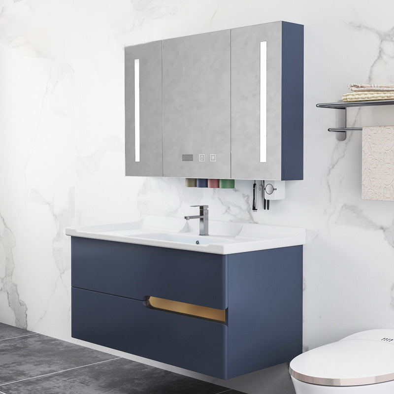 Gorgeous Wooden Sink Vanity Blue Wall Mount Vanity Cabinet with Mirror Cabinet Clearhalo 'Bathroom Remodel & Bathroom Fixtures' 'Bathroom Vanities' 'bathroom_vanities' 'Home Improvement' 'home_improvement' 'home_improvement_bathroom_vanities' 6528007