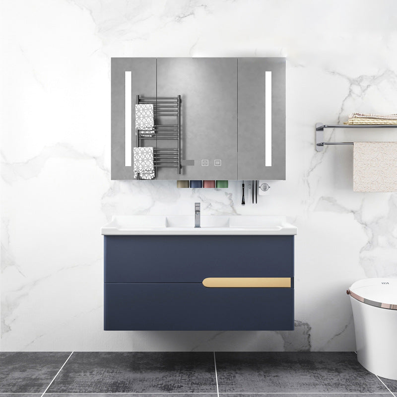 Gorgeous Wooden Sink Vanity Blue Wall Mount Vanity Cabinet with Mirror Cabinet Vanity & Faucet & Mirror Cabinet 35"L x 19"W x 19"H Clearhalo 'Bathroom Remodel & Bathroom Fixtures' 'Bathroom Vanities' 'bathroom_vanities' 'Home Improvement' 'home_improvement' 'home_improvement_bathroom_vanities' 6528008