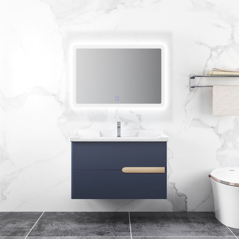 Gorgeous Wooden Sink Vanity Blue Wall Mount Vanity Cabinet with Mirror Cabinet Vanity & Faucet & Mirrors 31.5"L x 18.5"W x 18.9"H Clearhalo 'Bathroom Remodel & Bathroom Fixtures' 'Bathroom Vanities' 'bathroom_vanities' 'Home Improvement' 'home_improvement' 'home_improvement_bathroom_vanities' 6528016