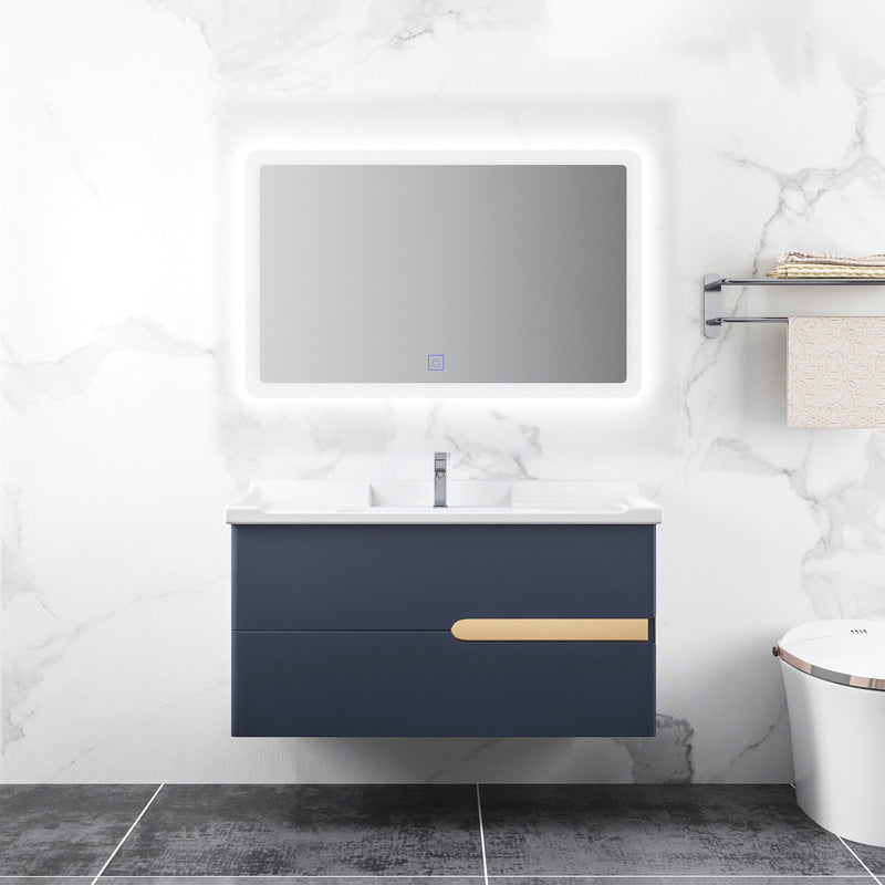 Gorgeous Wooden Sink Vanity Blue Wall Mount Vanity Cabinet with Mirror Cabinet Vanity & Faucet & Mirrors 35"L x 19"W x 19"H Clearhalo 'Bathroom Remodel & Bathroom Fixtures' 'Bathroom Vanities' 'bathroom_vanities' 'Home Improvement' 'home_improvement' 'home_improvement_bathroom_vanities' 6528019