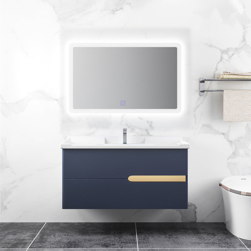 Gorgeous Wooden Sink Vanity Blue Wall Mount Vanity Cabinet with Mirror Cabinet Vanity & Faucet & Mirrors 39"L x 19"W x 19"H Clearhalo 'Bathroom Remodel & Bathroom Fixtures' 'Bathroom Vanities' 'bathroom_vanities' 'Home Improvement' 'home_improvement' 'home_improvement_bathroom_vanities' 6528020