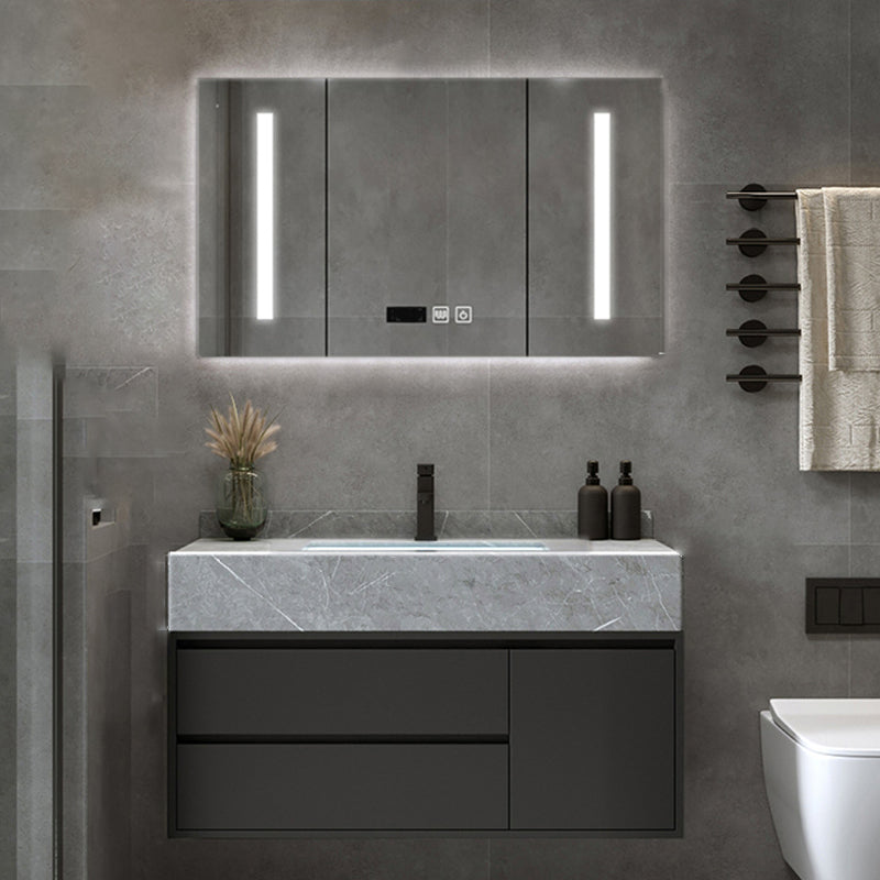 Gorgeous Bathroom Vanity Set Mirror Gray Tone Open Console with Sink Set Vanity & Faucet & Mirror Cabinet 35.4"L x 19.7"W x 21.7"H Clearhalo 'Bathroom Remodel & Bathroom Fixtures' 'Bathroom Vanities' 'bathroom_vanities' 'Home Improvement' 'home_improvement' 'home_improvement_bathroom_vanities' 6528092