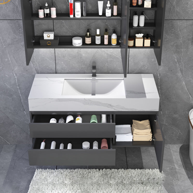Gorgeous Bathroom Vanity Set Mirror Gray Tone Open Console with Sink Set Clearhalo 'Bathroom Remodel & Bathroom Fixtures' 'Bathroom Vanities' 'bathroom_vanities' 'Home Improvement' 'home_improvement' 'home_improvement_bathroom_vanities' 6528097