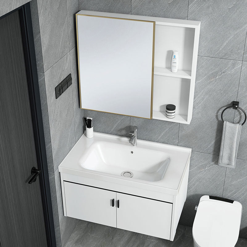 Contemporary Sink Vanity Solid Color Mirror Cabinet Space Saver Vanity for Bathroom Clearhalo 'Bathroom Remodel & Bathroom Fixtures' 'Bathroom Vanities' 'bathroom_vanities' 'Home Improvement' 'home_improvement' 'home_improvement_bathroom_vanities' 6528113