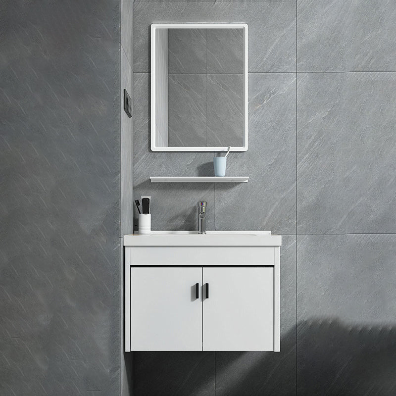 Contemporary Sink Vanity Solid Color Mirror Cabinet Space Saver Vanity for Bathroom Vanity & Faucet & Mirrors 24"L x 16"W x 17"H Clearhalo 'Bathroom Remodel & Bathroom Fixtures' 'Bathroom Vanities' 'bathroom_vanities' 'Home Improvement' 'home_improvement' 'home_improvement_bathroom_vanities' 6528117