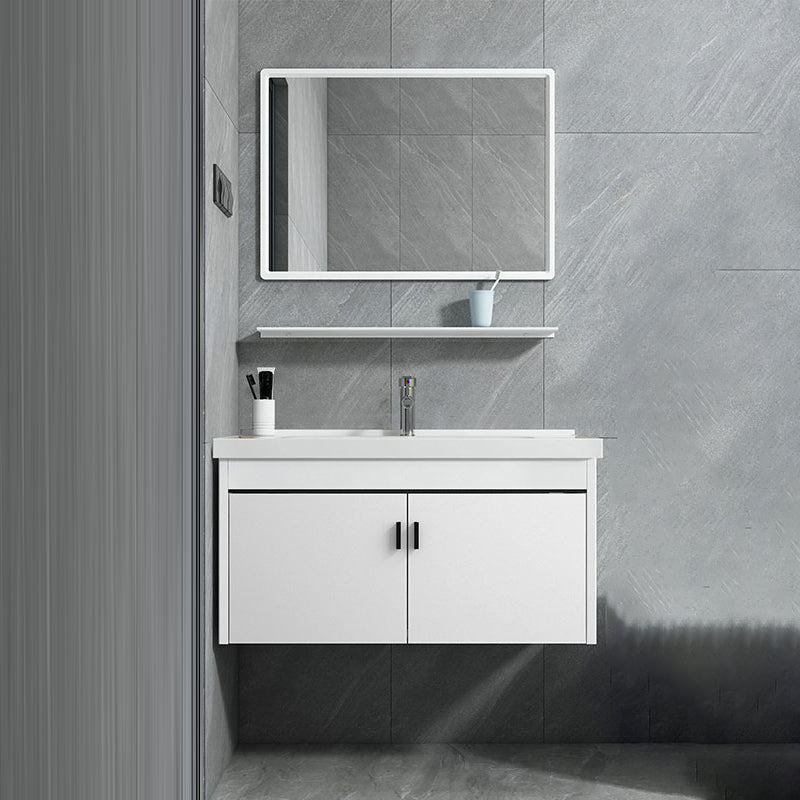 Contemporary Sink Vanity Solid Color Mirror Cabinet Space Saver Vanity for Bathroom Vanity & Faucet & Mirrors Clearhalo 'Bathroom Remodel & Bathroom Fixtures' 'Bathroom Vanities' 'bathroom_vanities' 'Home Improvement' 'home_improvement' 'home_improvement_bathroom_vanities' 6528119