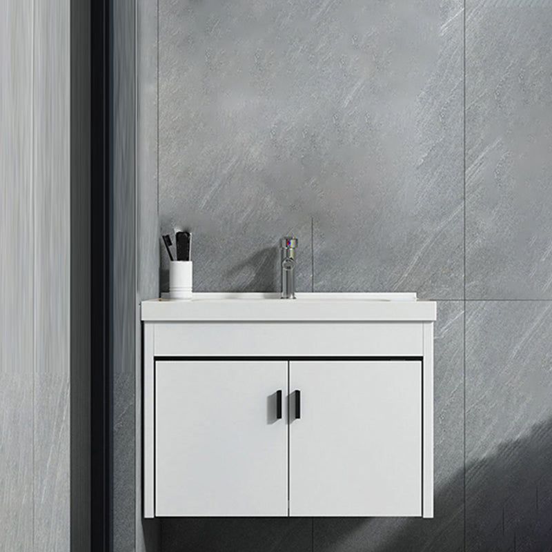 Contemporary Sink Vanity Solid Color Mirror Cabinet Space Saver Vanity for Bathroom Vanity & Faucet 24"L x 16"W x 17"H Clearhalo 'Bathroom Remodel & Bathroom Fixtures' 'Bathroom Vanities' 'bathroom_vanities' 'Home Improvement' 'home_improvement' 'home_improvement_bathroom_vanities' 6528131