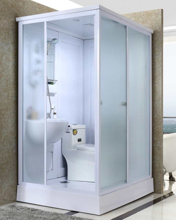Frosted Glass Single Sliding Shower Enclosure Framed Shower Kit in White Toilet Included Sided Opening Clearhalo 'Bathroom Remodel & Bathroom Fixtures' 'Home Improvement' 'home_improvement' 'home_improvement_shower_stalls_enclosures' 'Shower Stalls & Enclosures' 'shower_stalls_enclosures' 'Showers & Bathtubs' 6528192
