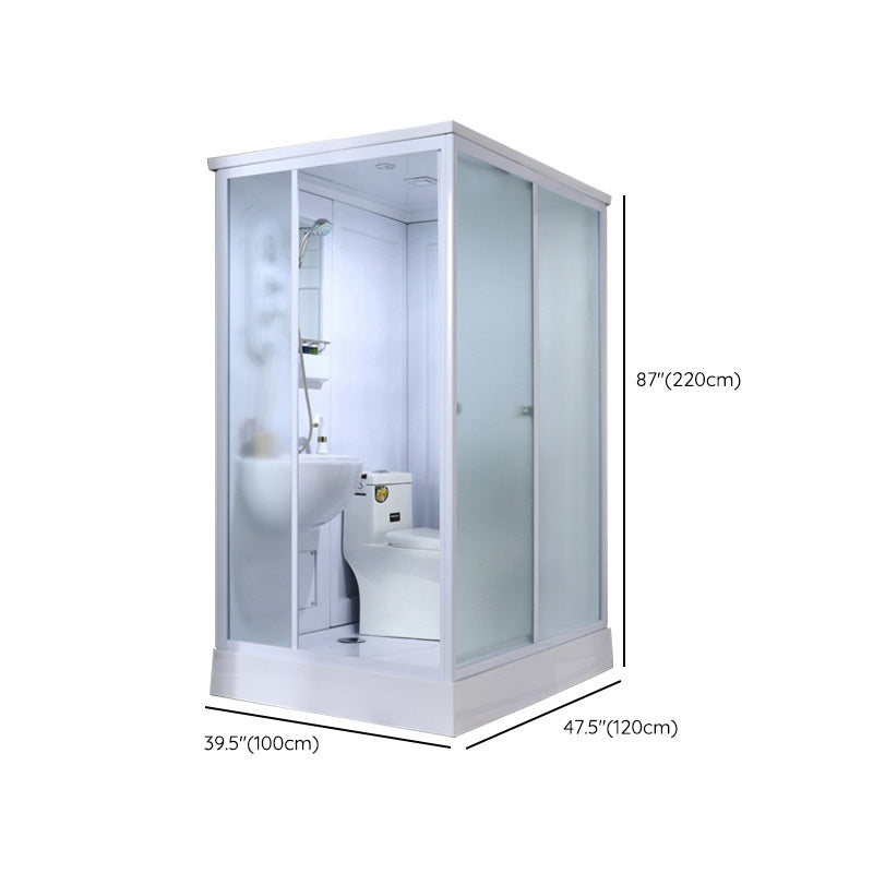 Frosted Glass Single Sliding Shower Enclosure Framed Shower Kit in White Clearhalo 'Bathroom Remodel & Bathroom Fixtures' 'Home Improvement' 'home_improvement' 'home_improvement_shower_stalls_enclosures' 'Shower Stalls & Enclosures' 'shower_stalls_enclosures' 'Showers & Bathtubs' 6528205