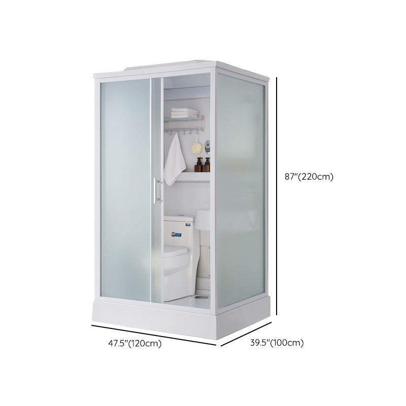 Frosted Glass Single Sliding Shower Enclosure Framed Shower Kit in White Clearhalo 'Bathroom Remodel & Bathroom Fixtures' 'Home Improvement' 'home_improvement' 'home_improvement_shower_stalls_enclosures' 'Shower Stalls & Enclosures' 'shower_stalls_enclosures' 'Showers & Bathtubs' 6528207