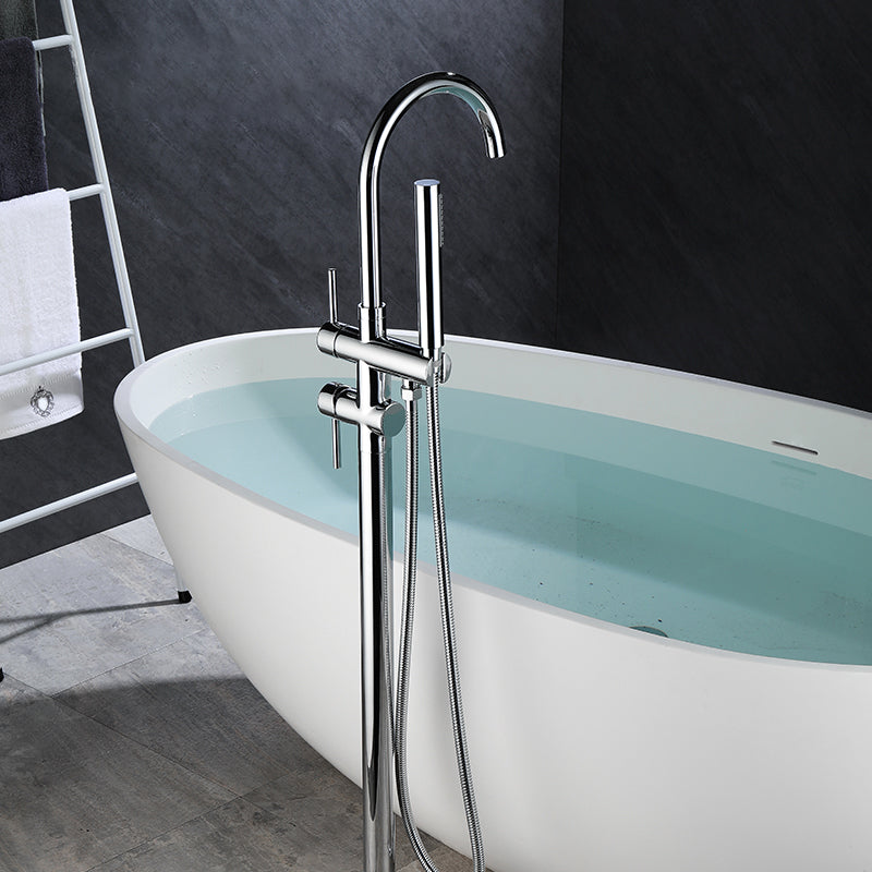 Floor Mounted Freestanding Bathtub Faucet Modern Style Metal Freestanding Faucet Clearhalo 'Bathroom Remodel & Bathroom Fixtures' 'Bathtub Faucets' 'bathtub_faucets' 'Home Improvement' 'home_improvement' 'home_improvement_bathtub_faucets' 6528251