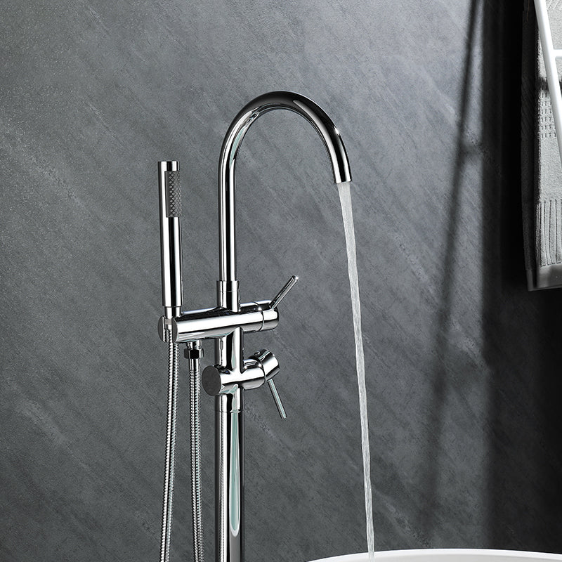 Floor Mounted Freestanding Bathtub Faucet Modern Style Metal Freestanding Faucet Clearhalo 'Bathroom Remodel & Bathroom Fixtures' 'Bathtub Faucets' 'bathtub_faucets' 'Home Improvement' 'home_improvement' 'home_improvement_bathtub_faucets' 6528256