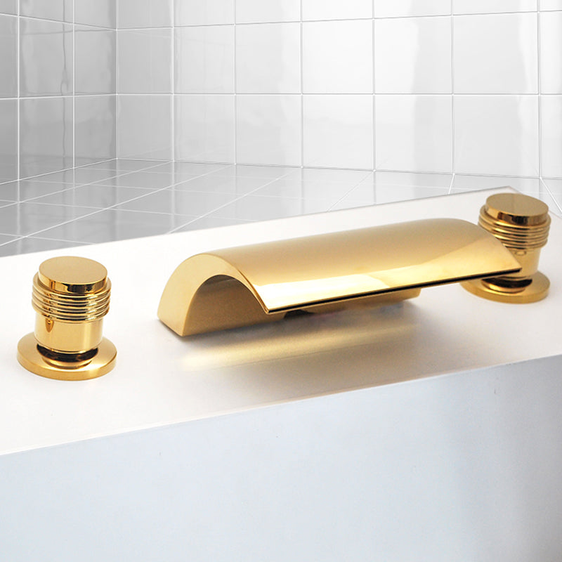 Contemporary Bath Faucet Trim Metal Deck Mounted Bath Faucet Trim Gold Cylindrical Handle 3 Hole Faucets Clearhalo 'Bathroom Remodel & Bathroom Fixtures' 'Bathtub Faucets' 'bathtub_faucets' 'Home Improvement' 'home_improvement' 'home_improvement_bathtub_faucets' 6528289