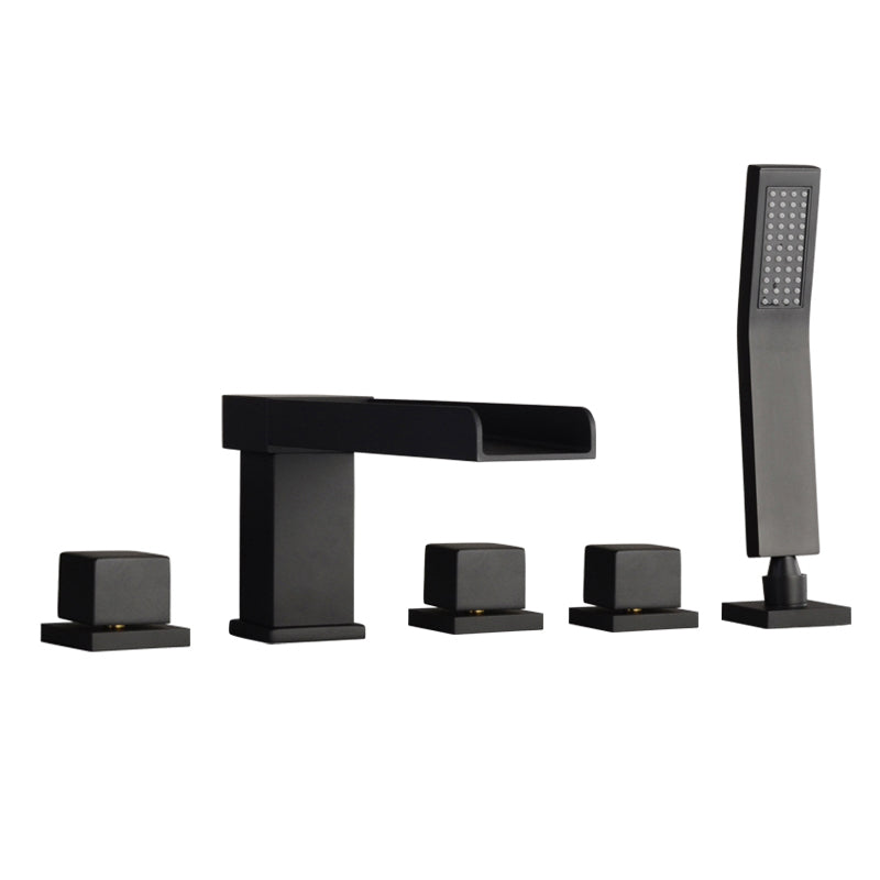 Deck Mounted Bathroom Faucet Modern Style Copper Bathroom Faucet Black 5 Hole Faucets Clearhalo 'Bathroom Remodel & Bathroom Fixtures' 'Bathtub Faucets' 'bathtub_faucets' 'Home Improvement' 'home_improvement' 'home_improvement_bathtub_faucets' 6528322