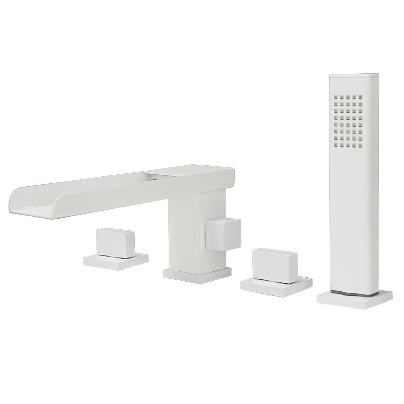 Deck Mounted Bathroom Faucet Modern Style Copper Bathroom Faucet White 4 Hole Faucets Clearhalo 'Bathroom Remodel & Bathroom Fixtures' 'Bathtub Faucets' 'bathtub_faucets' 'Home Improvement' 'home_improvement' 'home_improvement_bathtub_faucets' 6528327