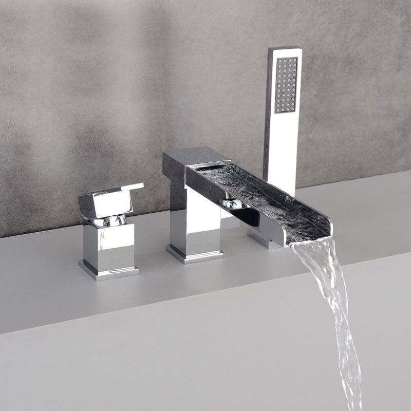 Deck Mounted Bathroom Faucet Modern Style Copper Bathroom Faucet Chrome 3 Hole Faucets Clearhalo 'Bathroom Remodel & Bathroom Fixtures' 'Bathtub Faucets' 'bathtub_faucets' 'Home Improvement' 'home_improvement' 'home_improvement_bathtub_faucets' 6528331
