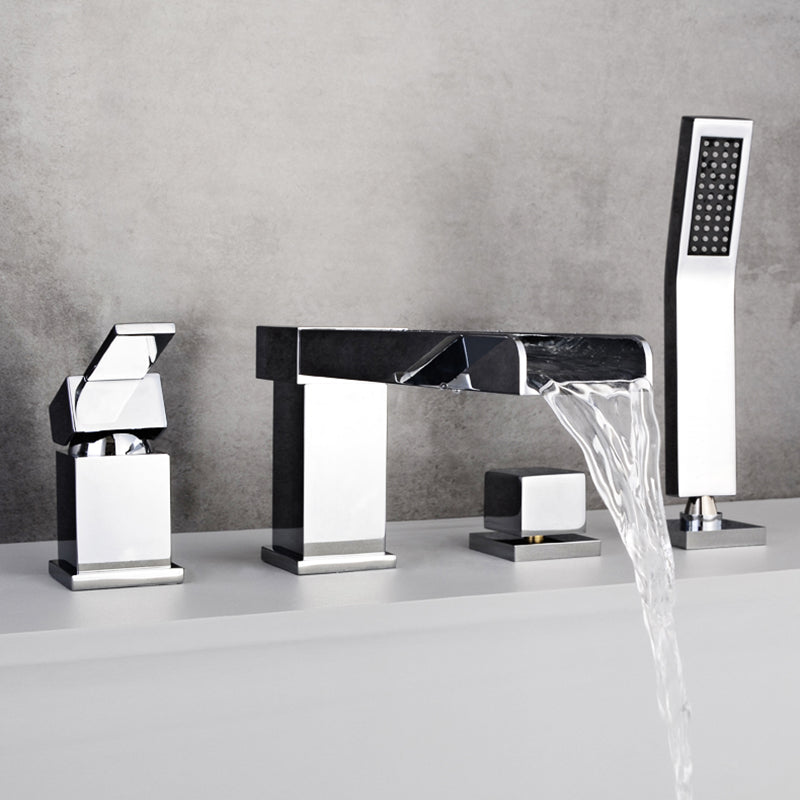 Deck Mounted Bathroom Faucet Modern Style Copper Bathroom Faucet Chrome 4 Hole Faucets Clearhalo 'Bathroom Remodel & Bathroom Fixtures' 'Bathtub Faucets' 'bathtub_faucets' 'Home Improvement' 'home_improvement' 'home_improvement_bathtub_faucets' 6528333